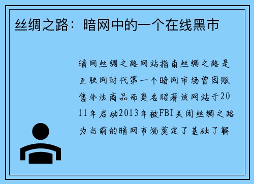 丝绸之路：暗网中的一个在线黑市